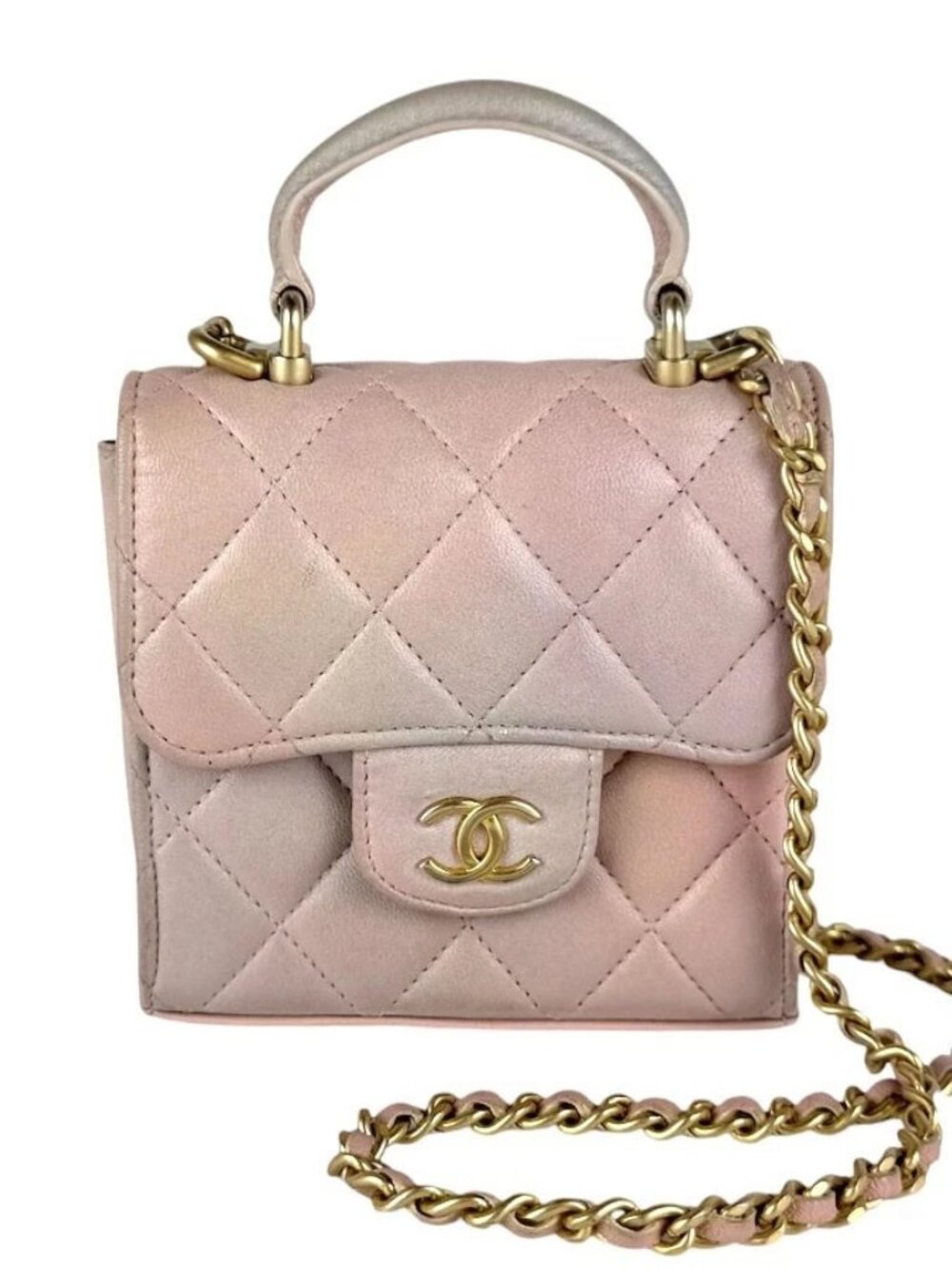 CHANEL Matelasse Handbag Shoulder Bag Pink/Gold Leather/Metal